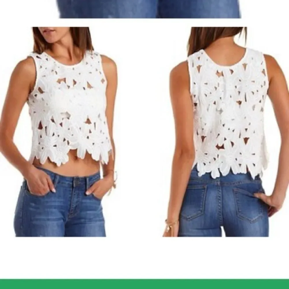 Caution To The Wind Lace Cut Out Cropped Round Neck Pull Over Black Tank-top - Picture 6 of 6